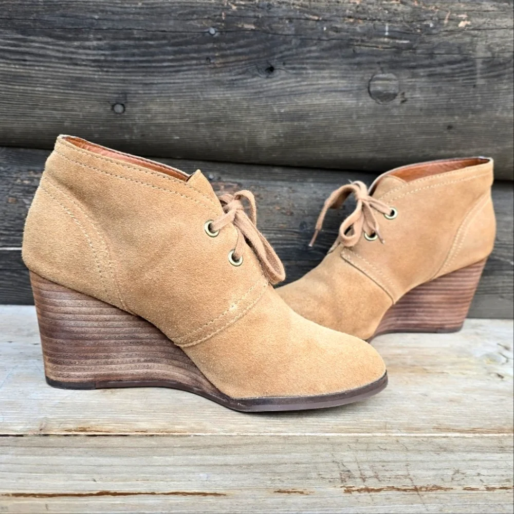 Lucky Brand Sway Y2K Boho Minimalist Suede Lace-up Comfort Wedge Bootie 7M